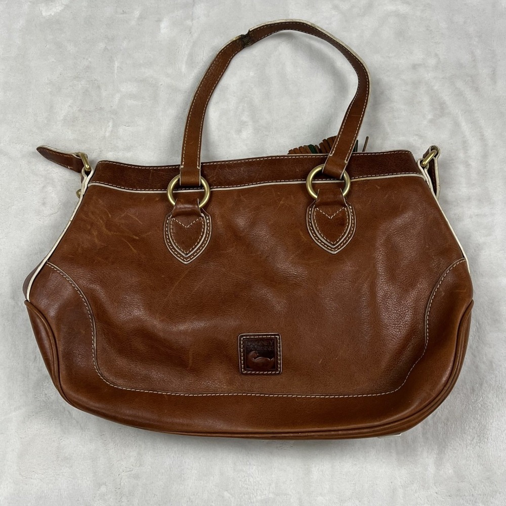 Dooney & Bourke Shoulder Bag Womens Large Brown Leather Tassel Gold Hardware